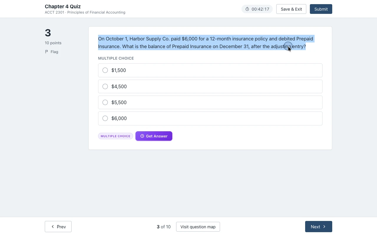A right-click on a quiz question that opens no menu